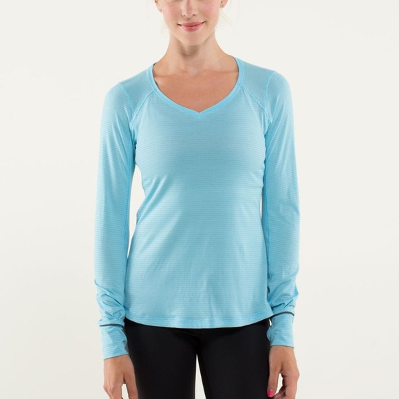 Lululemon Race Me Long Sleeve Tee in Blue Stripe - Picture 1 of 8